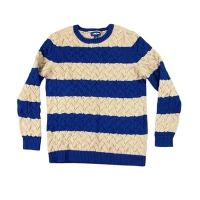 Suéter Lands End Mujer Drifter Talla L Rayas Azul Tostado Cable Tejido Algodón Foto 1 de 3