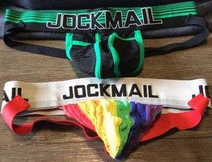 Set di 2 Jockmail Supporter Jockstrap Slip Jock Rainbow Pride Verde Arcobaleno - Foto 1 di 8