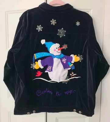 VTG Quacker Factory Black Button Up Jacket.  Embroidered Bead Sequin Size LARGE - Image 1 of 4