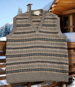 VINTAGE L.L. BEAN LARGE 100% SHETLAND WOOL FAIR ISLE SWEATER VEST C185 UK MADE - Picture 1 of 11
