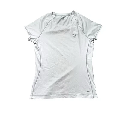 Camiseta Alo CoolFit Bay View PIB para mujer L blanca atlética manga corta elástica Foto 1 de 4
