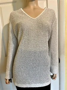 Neu mit Etikett NEU St John silberweiße Bluse ~ Top Gr. XL ~ 14 ~ 16 - Bild 1 von 7