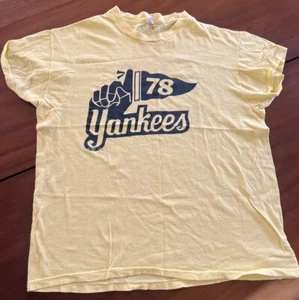 Vtg 1978 New York Yankees Pennant Red Sox Hanes T Shirt USA World Series Year - Picture 1 of 7
