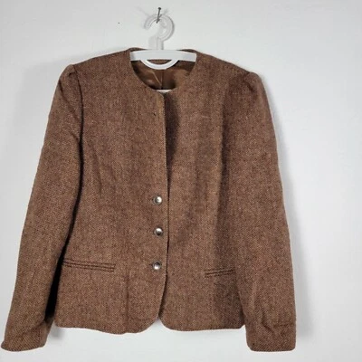 Vintage Cross Country Fashions Womens Wool Tweed Blazer Brown Three-Button - Image 1 of 4