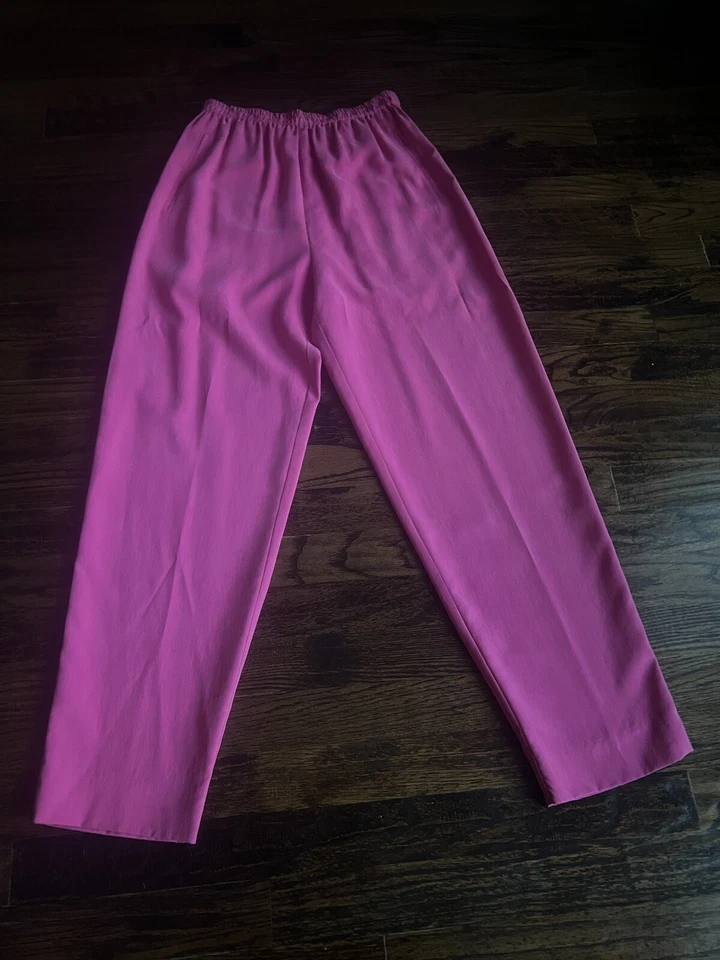 Vtg Saks Fifth Ave silk sz P Barbie Pink pull on Pant Pockets Y2K Barbiecore - Image 1 of 4