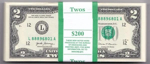 ONE HUNDRED BEP JEFFERSON 2017 A $2 CONSECUTIVE SEQUENTIAL FEDERAL RESERVE NOTES - Picture 1 of 1