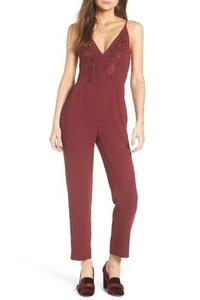 Leith 161019 Jumpsuit Damen Applikation Blumen V-Ausschnitt rot Tannin Gr. XS - Bild 1 von 2