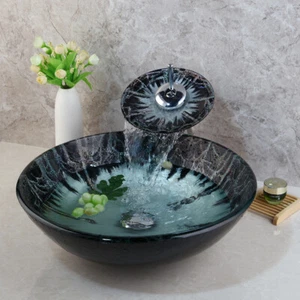 Combo de drenaje de recipiente de vidrio templado para baño artístico con grifos mezcladores - Imagen 1 de 10