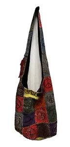 BOHO HIPPIE HOBO BAG “PEACE” SIGNS - COLLECTION ROYAL - Picture 1 of 7