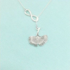 Ginko Leaf Antique Silver Hand Crafted 18" Length  Lariat Style Y Necklace. - Picture 1 of 1