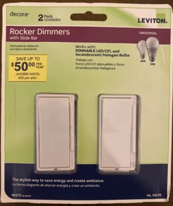 NIB WHITE LEVITON DSL06 DECORA ROCKER DIMMERS WITH SLIDE BAR SET OF 2 , 600W - Picture 1 of 2
