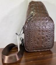Faux Crocodile Sling Backpack Crossbody Chest Bag Dark Brown Unisex PU Leather