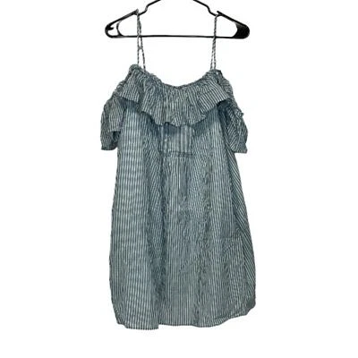 Mini Vestido Greylin Natalia Fuera del Hombro Azul y Blanco Rayas Talla L Foto 1 de 4