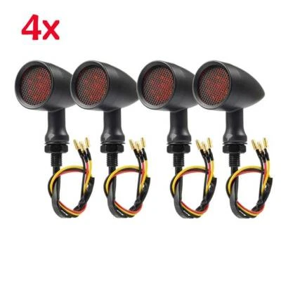 4X Bobber Cafe Motorcycle LED Turn Signal Blinker Red Lights For Harley Davidson - Image 1 of 4
