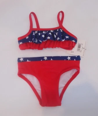 Traje de baño bikini de 2 piezas rojo blanco y azul OP para niñas talla 0-3 meses Foto 1 de 4