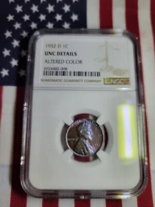 1932-D Lincoln Wheat Cent **NGC veränderte Farbe** ""Uncirculated Details"" - Bild 1 von 4