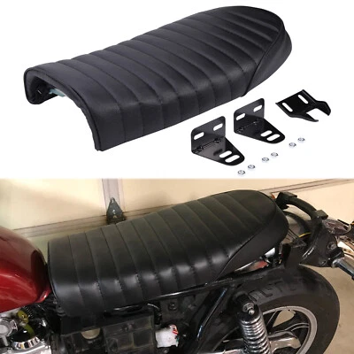 Sillín de joroba de asiento plano negro para motocicleta para Honda Yamaha Suzuki Café Racer Foto 1 de 4