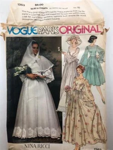 Vogue Paris Original NIna Ricci Wedding Dress Size 10 Pattern UNCUT Complete - Picture 1 of 1