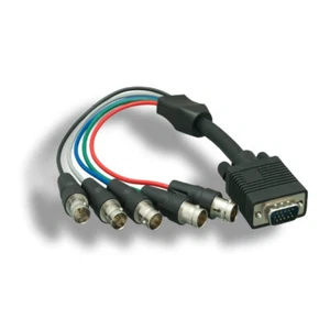 1 Feet VGA HD15 Male to 5BNC RGBHV Female Video Adapter Cord TV PC Display Black - Picture 1 of 1