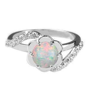 925 Sterling Silber 1,25Kt Runden Form 100% Natürlich Australien Opal Damen Ring - Bild 1 von 1