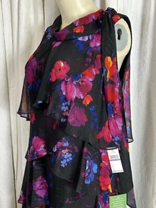 S.L. Abito moda senza maniche floreale rosa a strati in chiffon taglia 18 - Foto 1 di 15
