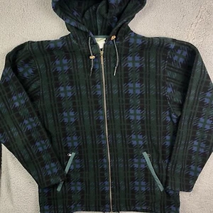 Vintage LL Bean Hooded Zippered Fleece Green Blue Hiking Sweatshirt Large - Picture 1 of 8