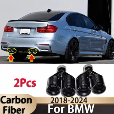 Dual Car Carbon Fiber Exhaust TWIN End Tips Tail Pipe For BMW 63mm In 101MM Out - Изображение 1 из 3