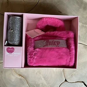 Juicy Couture Fuzzy Mini Tote And Barrel Coin Purse Gift Set Hot Pink - Picture 1 of 4
