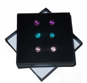 Gift Boxed 3 pairs Beautiful Sparkling Rhinestone Crystal Stud Earrings free p+p - Picture 1 of 21