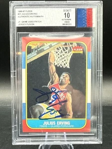 1986-87 Fleer Jersey Fusion Julius Erving #31 HOF Auto BGS 10 Game Used Patch - Picture 1 of 7