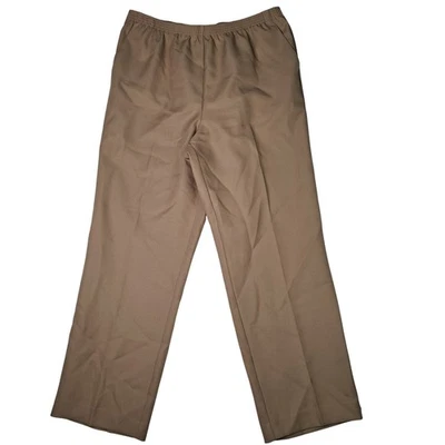 Alfred Dunner Pants Women 16 Tan Pull On Straight Leg Elastic Waist Pockets - Image 1 of 4