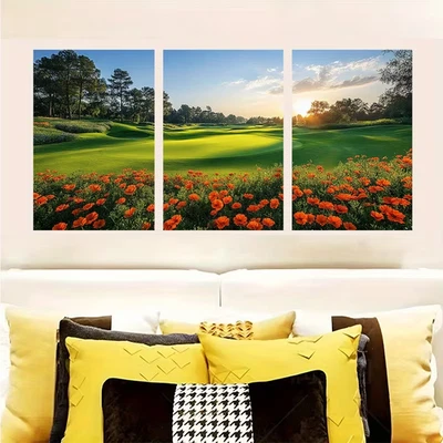 3pcs  Summer Afternoon Golf Course Metal Print Ready to Hang Art - Image 1 of 4