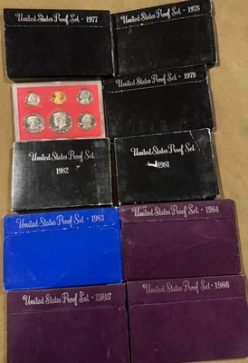 1977- 1986 U.S. Mint Proof  Sets - 10 Sets 1980 has no box - Image 1 of 2