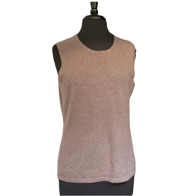 CASHMERE Lord & Taylor Beige Brown Sleeveless Top Tank Sweater Sz XL Crewneck - Image 1 of 4