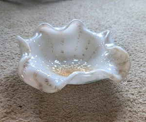 Vintage Murano Glas Schale/ Bonboniere/ Schlüsseltablett weiß schöne Flocken bunt - Bild 1 von 4