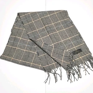 Cashmere Scarf Gray & Tan Plaid Pattern Woven in Germany  - Picture 1 of 2