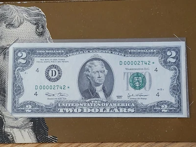 2003 $2 BEP STAR NOTE CLEVLAND DISTRICT "ONLY" 16k PRINTED D00002742* - Image 1 of 4