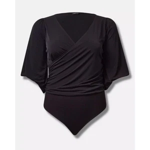 Torrid Womens Plus Size Studio Knit Surplice Long Sleeve Black Bodysuit 1 1X New - Picture 1 of 5