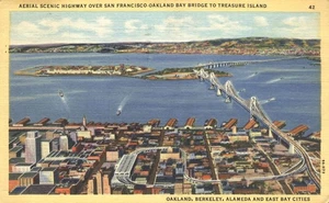 Highway over San Francisco Oakland Bay Bridge to Treaure Island Calif Postcard - Picture 1 of 2