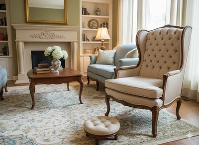 SILLÓN ANTIGUO FRANCÉS ESTILO LOUIS XVI con taburete victoriano Foto 1 de 4