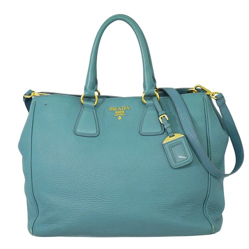 Borsa a mano PRADA in pelle a 2 vie blu chiaro oro