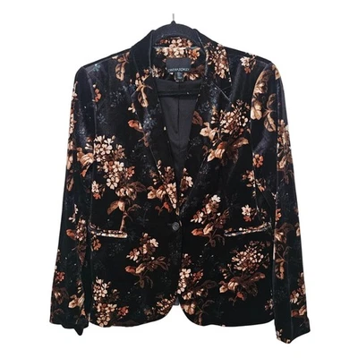 Chaqueta Blazer Cynthia Rowley L Terciopelo Floral Negra Marrón Vacaciones Hada Foto 1 de 4