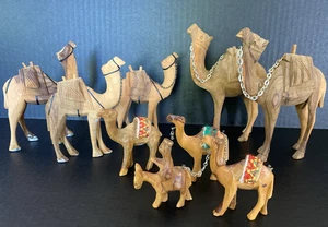 Vintage Hand-Carved Olive Wood Camel Figurines Lot of 9 Assorted - Picture 1 of 10