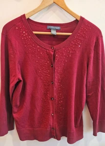 Hillard and Hanson Beaded Burgundy Cardigan Sweater Petite XL PXL Beautiful EUC  - Picture 1 of 7