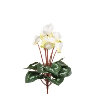 Faux Silk Cyclamen Bush 8 Flower Heads With Leaves 30cm/12 Inches White - Picture 1 of 1