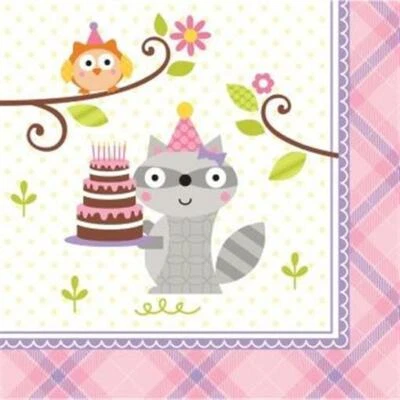 Paquete de 16 servilletas de papel para bebidas Happy Woodland Girl de cumpleaños Foto 1 de 2