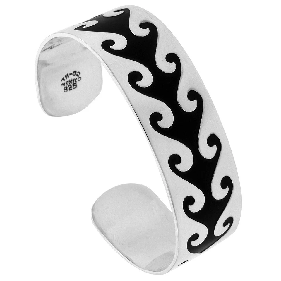 925 Sterling Silver Flat Hopi Wave Pattern Design Cuff Bracelet 7.25" Long - Image 1 of 1
