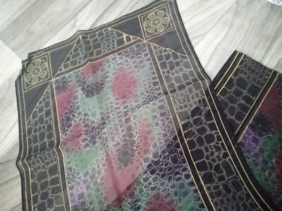 复古 Ellen Tracy 真丝围巾 11 x 54 英寸透明孔雀印花 — 第 1/4 张图片