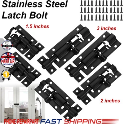 Black SLIDE BOLT Bathroom Toilet Shed Door Lock Catch Latch Small Medium Large - Image 1 of 4