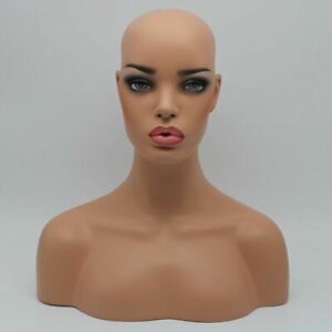 Realistic Fiberglass Beach Skin Female Mannequin Head Bust For Wigs